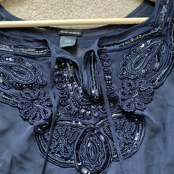 Club Monaco silk chiffon embroidered sequinned blouse, size XS - Picture 10 of 13